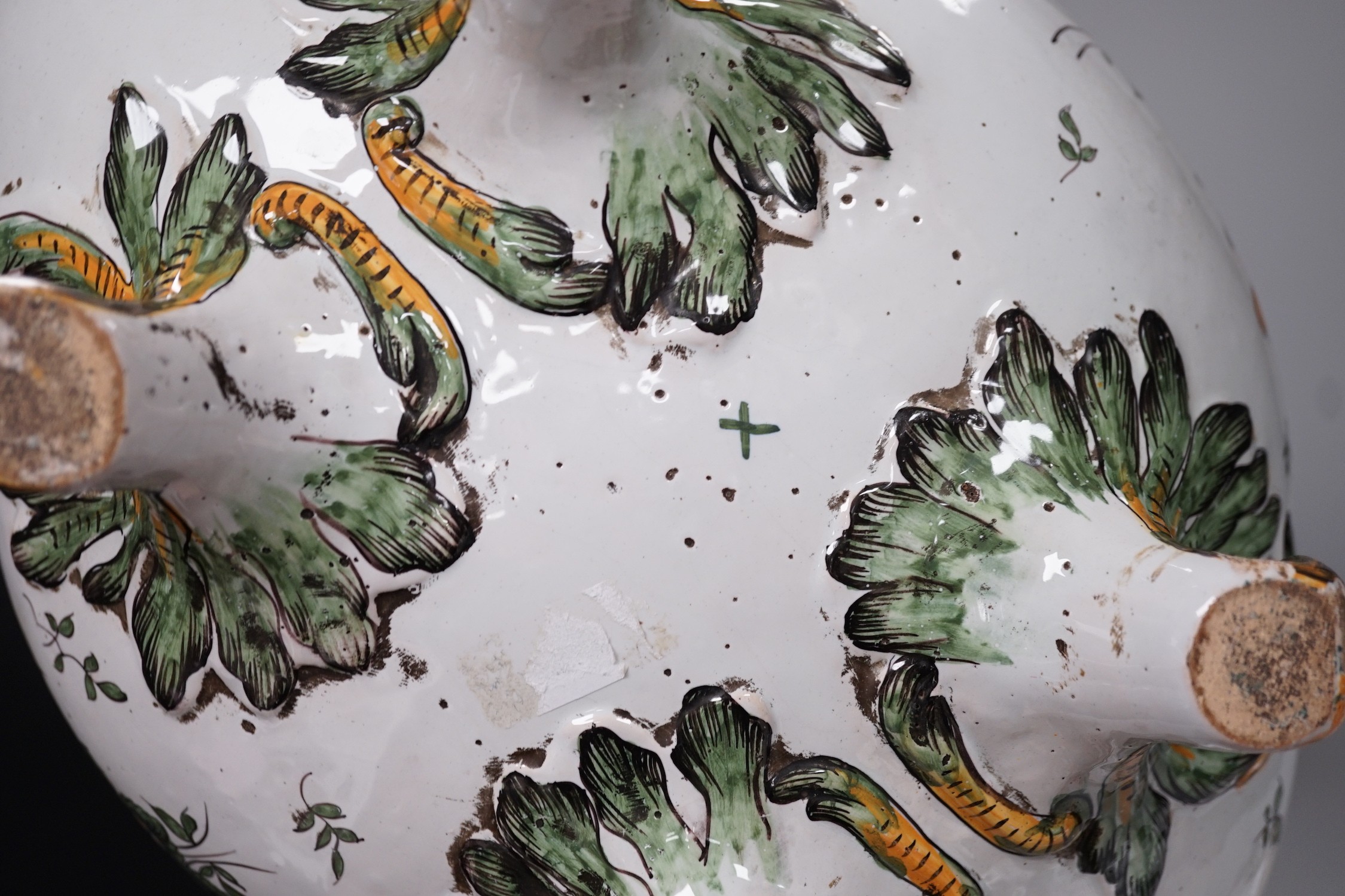 A 19th century French faience large tureen, cover and stand, 49cm wide